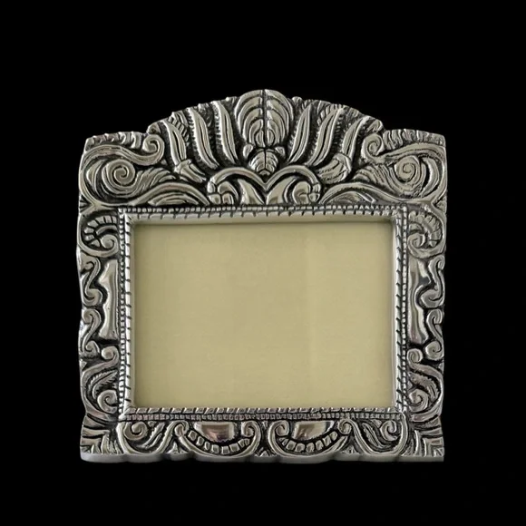 Hecho en Mexico Pewter Ornate Large Picture Frame with Wood Easel Back